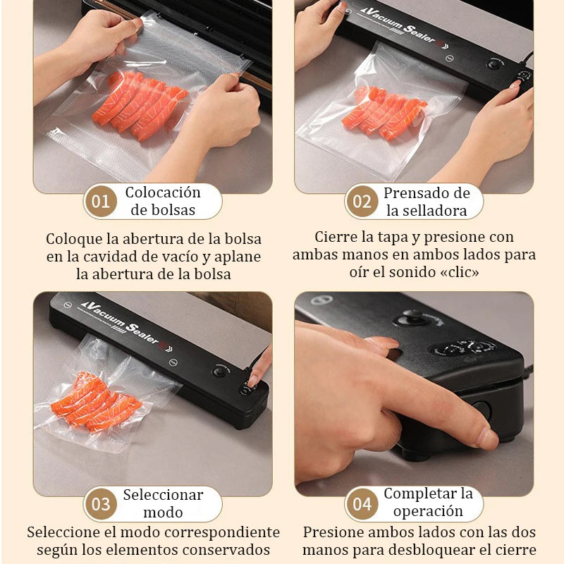 Máquina Selladora al Vacío + 10 Bolsas Gratis | Conserva tus Alimentos hasta 5 veces más