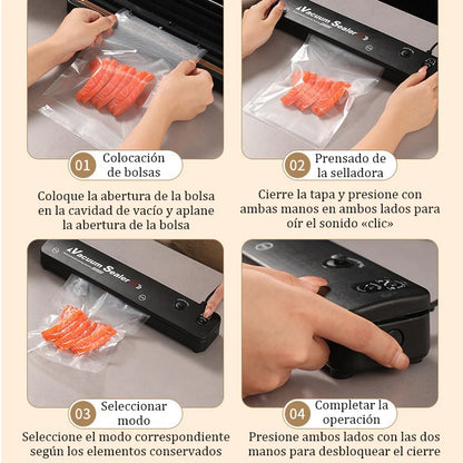 Máquina Selladora al Vacío + 10 Bolsas Gratis | Conserva tus Alimentos hasta 5 veces más